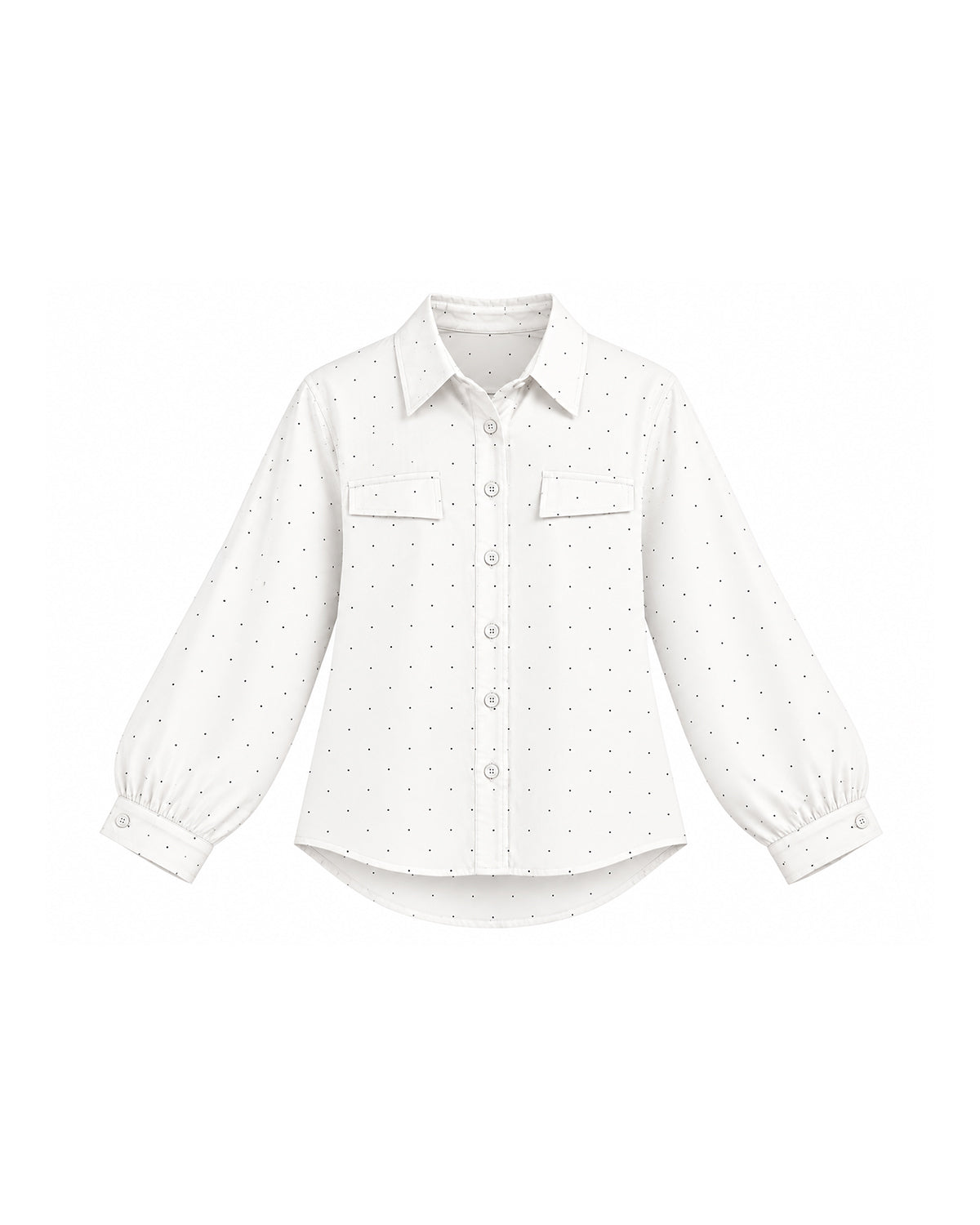 POLKA DOT BUTTON-FRONT LONG SLEEVE SHIRT