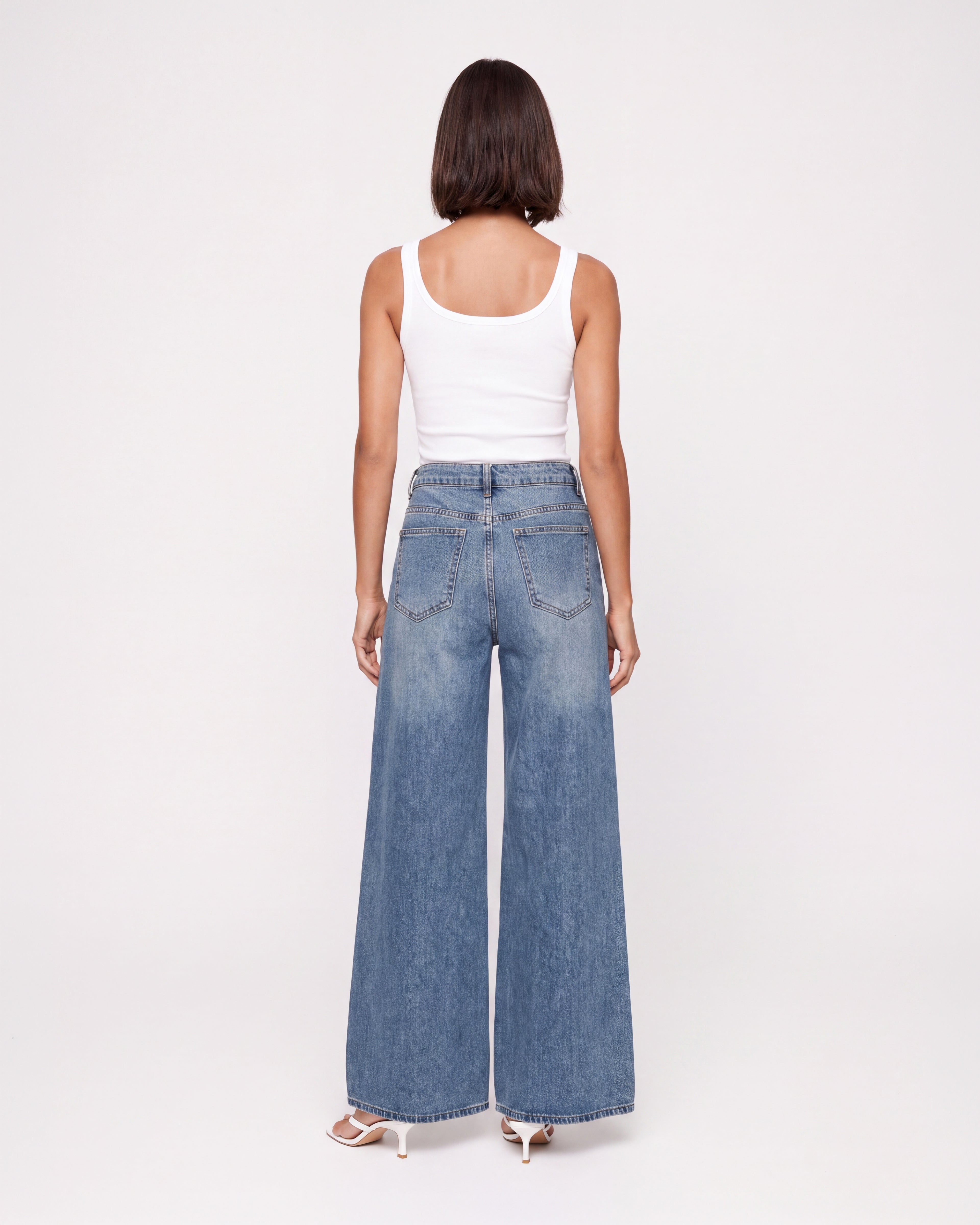 MID BLUE WIDE LEG JEANS