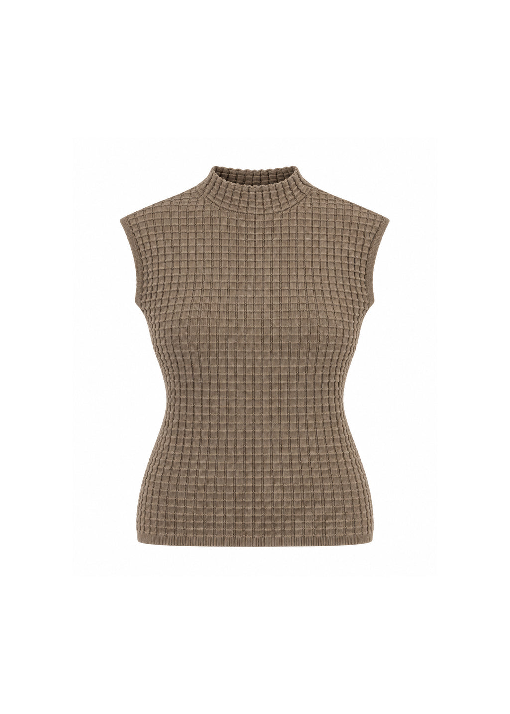 MOCK-NECK TEXTURED SLEEVELESS KNIT TOP