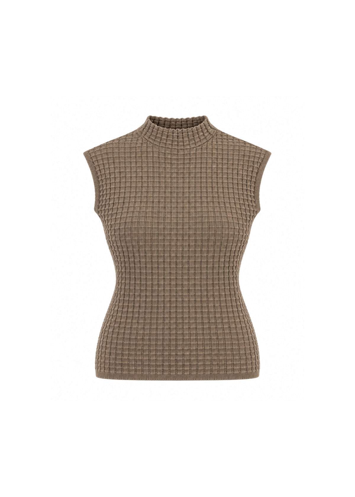 MOCK-NECK TEXTURED SLEEVELESS KNIT TOP
