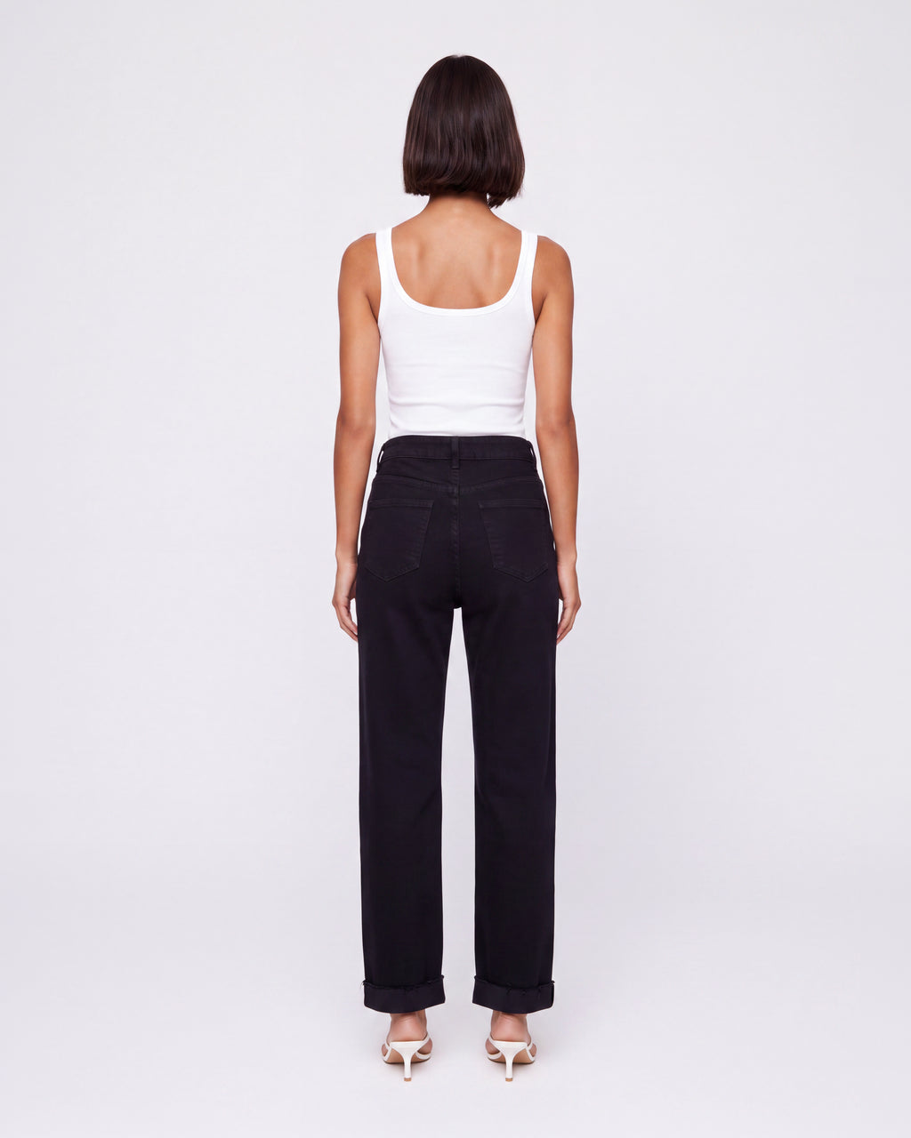 BLACK HIGH RISE TURN-UP STRAIGHT LEG JEANS