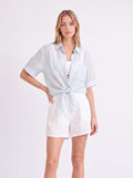 SHEER STRIPED TIE-FRONT SHIRT