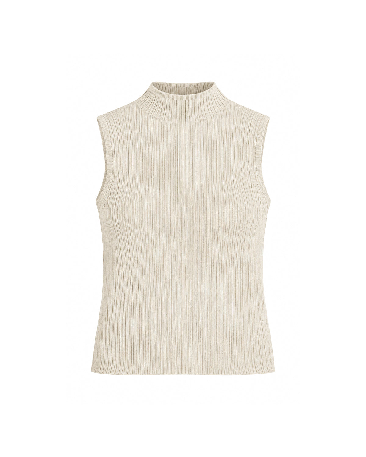 SLEEVELESS RIBBED KNIT MOCK NECK TOP