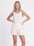 EMBROIDERED CONTRAST TRIM TOP