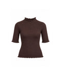 RIBBED MOCK NECK TOP WITH LETTUCE TRIM