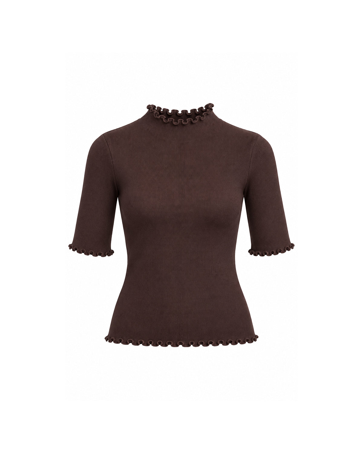 RIBBED MOCK NECK TOP WITH LETTUCE TRIM