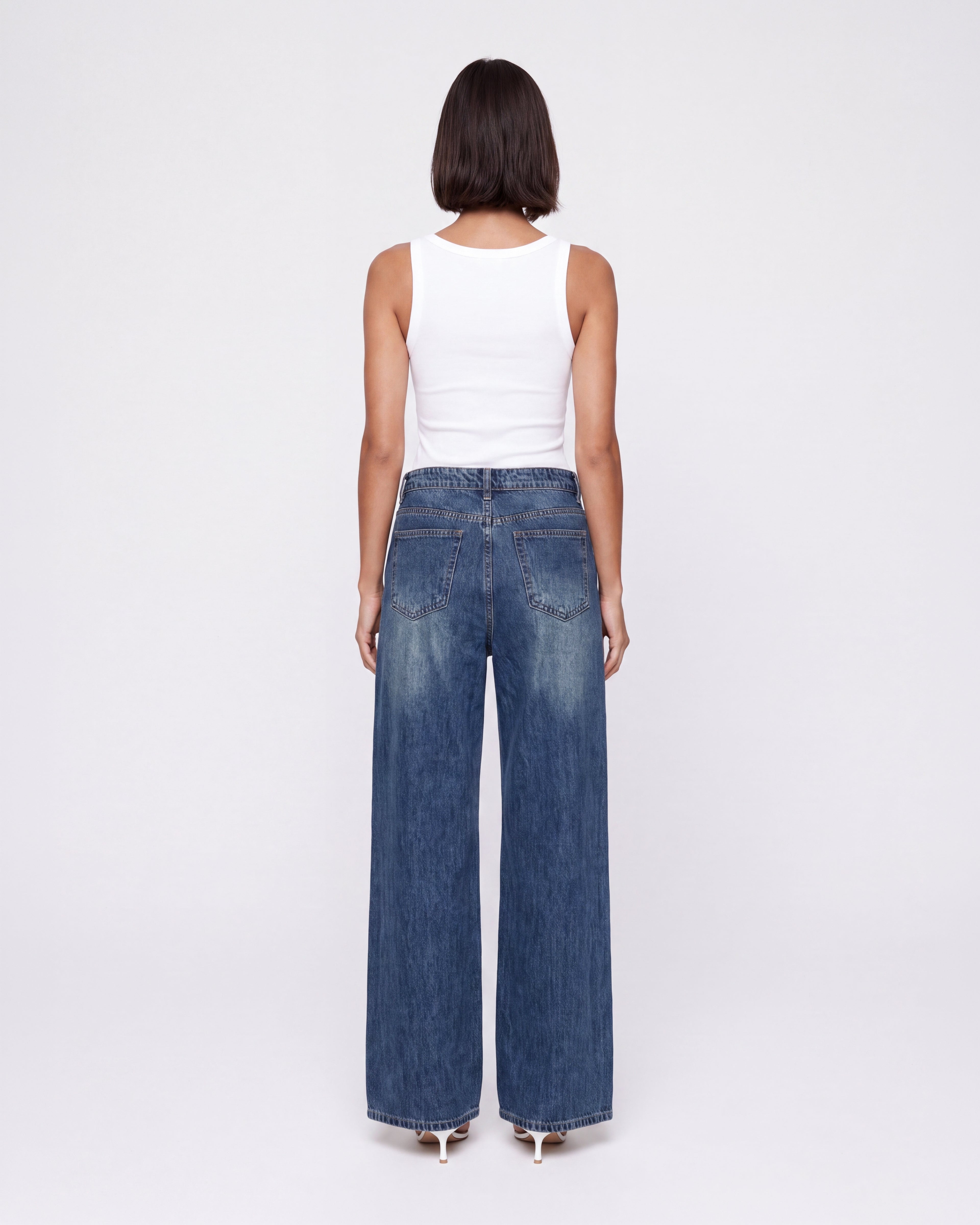HIGH RISE WIDE LEG JEANS WITH WAIST TIE