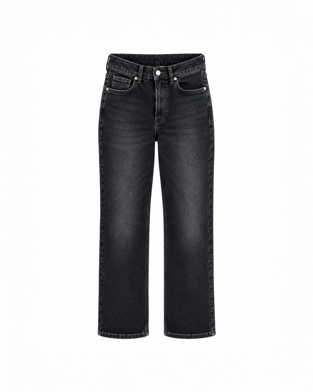BLACK WASHED HIGH-WAIST STRAIGHT-LEG JEANS