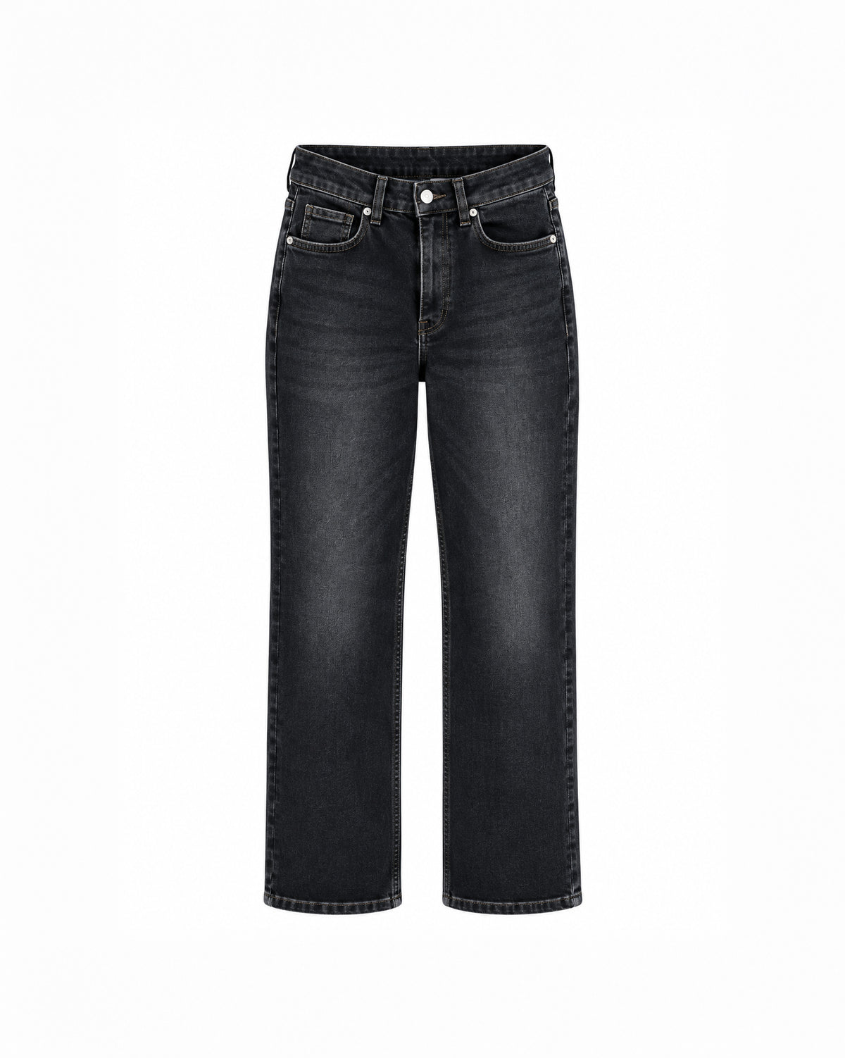 BLACK WASHED HIGH-WAIST STRAIGHT-LEG JEANS