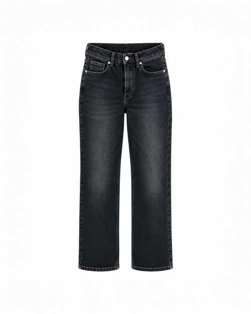 BLACK WASHED HIGH-WAIST STRAIGHT-LEG JEANS