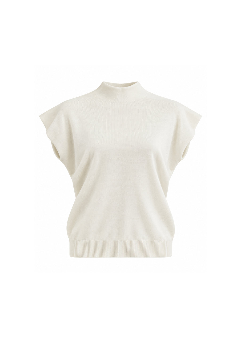 MOCK-NECK CAP-SLEEVE KNIT TOP