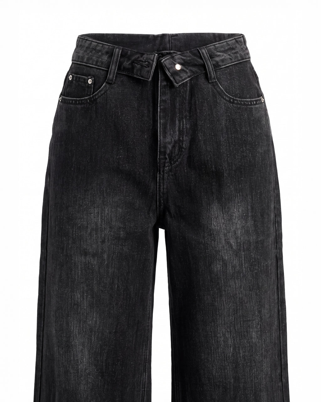 HIGH RISE WIDE LEG BLACK JEANS WITH WAIST TIE