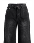 HIGH RISE WIDE LEG BLACK JEANS WITH WAIST TIE