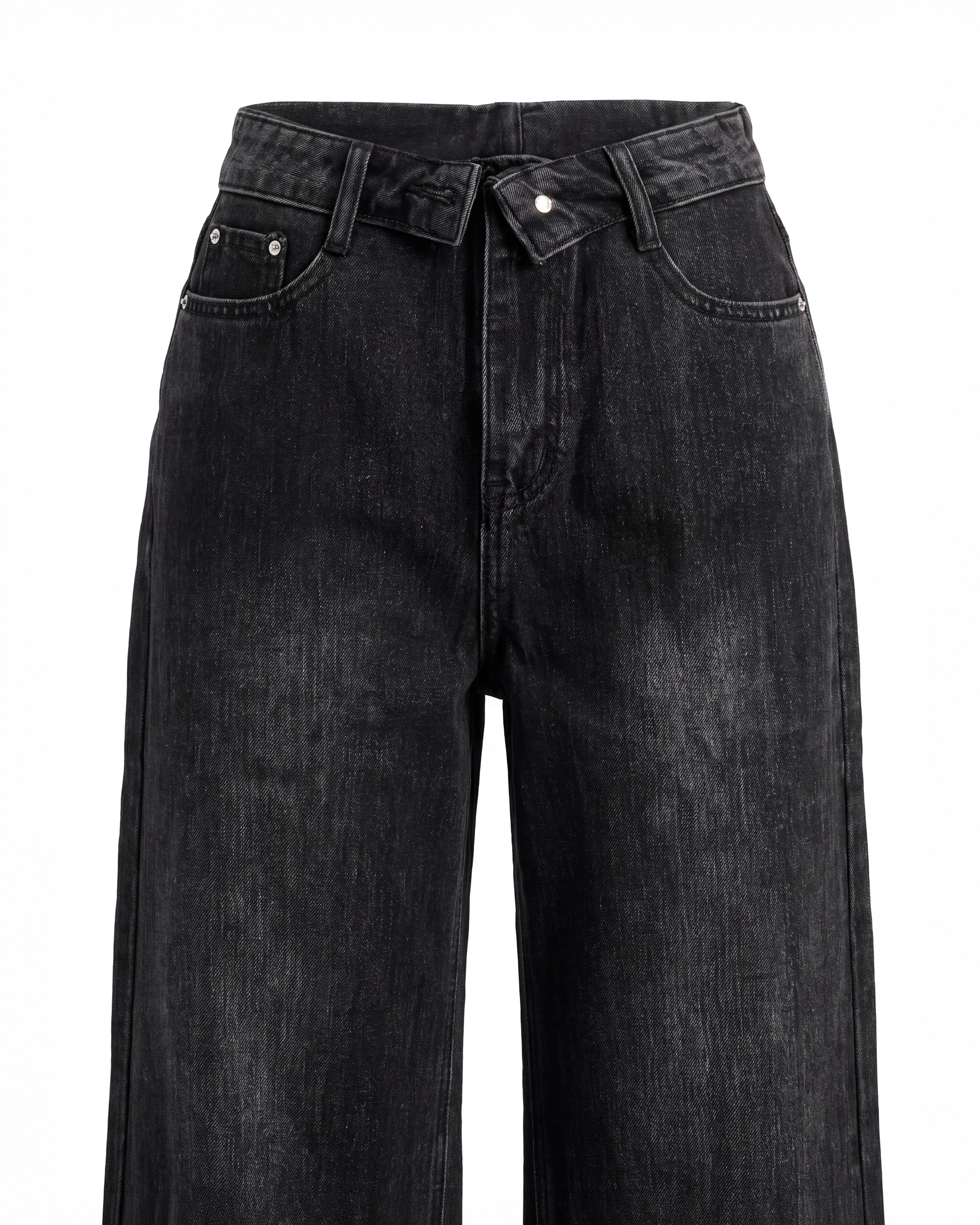 HIGH RISE WIDE LEG BLACK JEANS WITH WAIST TIE