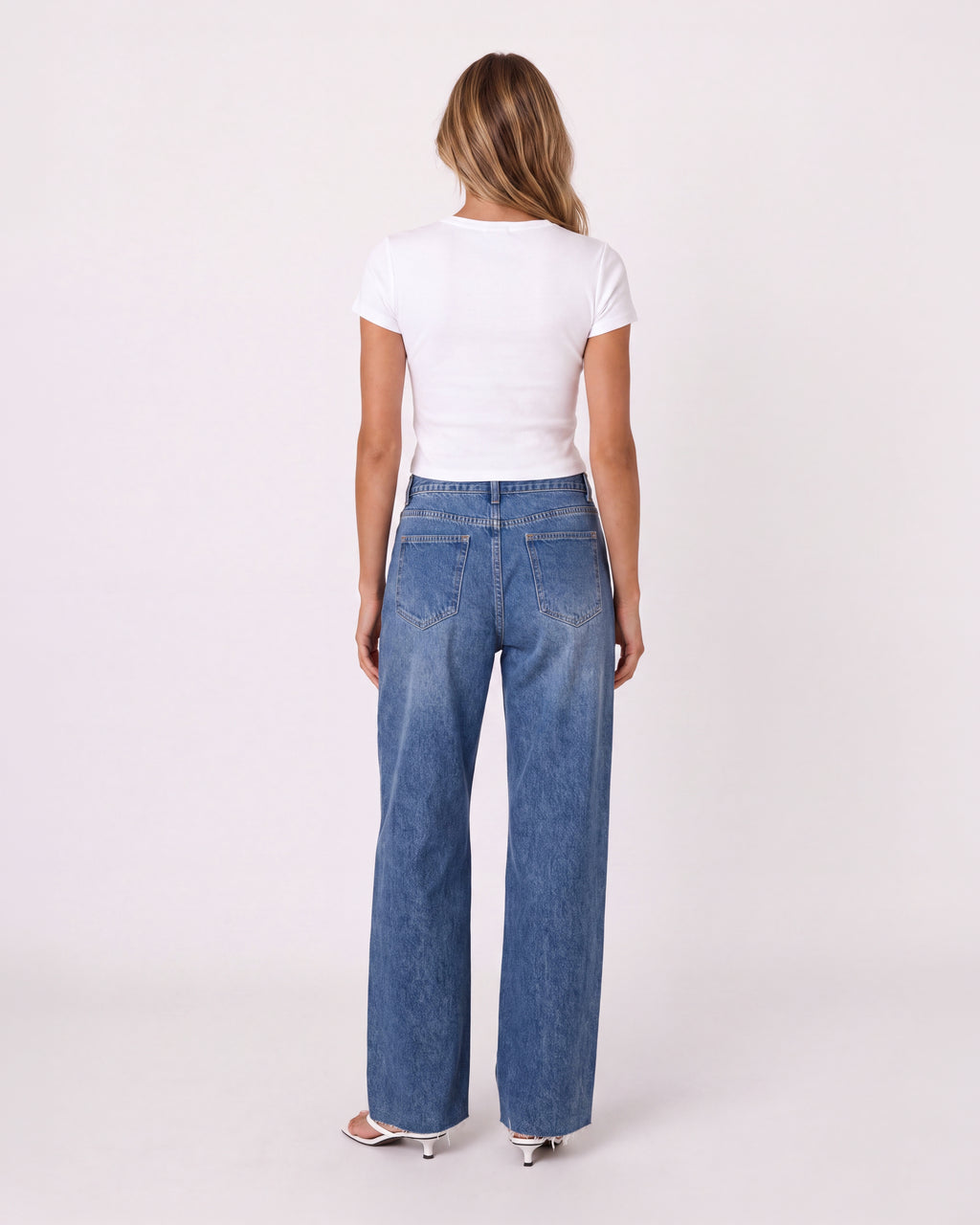 ASYMMETRICAL WAISTBAND WIDE-LEG JEANS