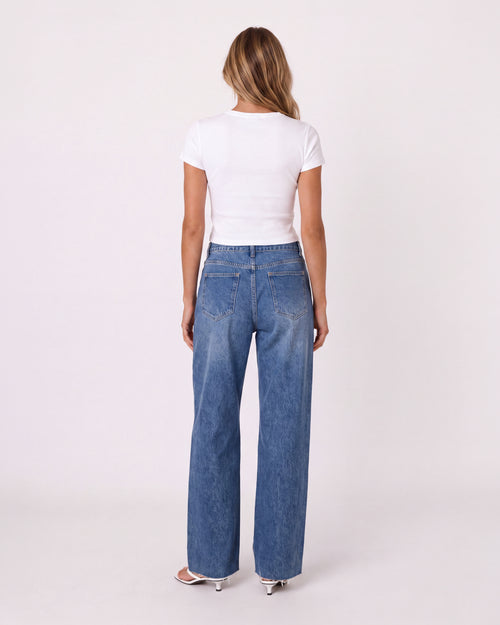 ASYMMETRICAL WAISTBAND WIDE-LEG JEANS