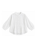 MANDARIN COLLAR BUTTON-FRONT LONG SLEEVE PEPLUM BLOUSE