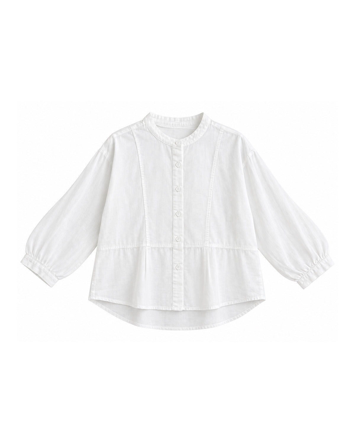 MANDARIN COLLAR BUTTON-FRONT LONG SLEEVE PEPLUM BLOUSE
