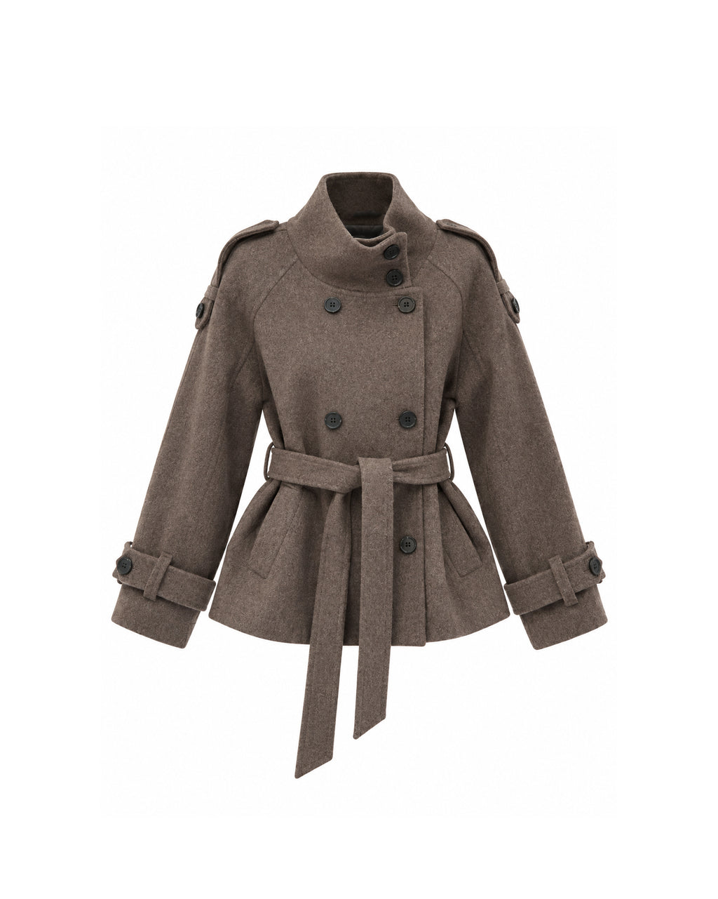 DOUBLE-BREASTED BELTED WOOL COAT