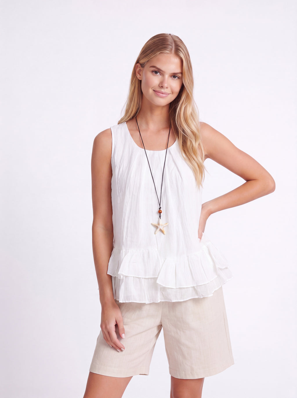 LAYERED RUFFLE SLEEVELESS TOP