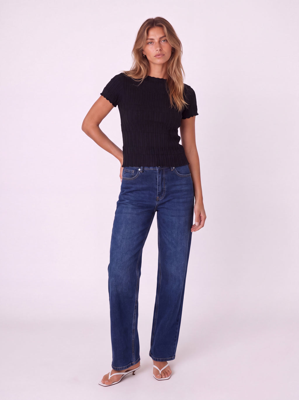 RIBBED MOCK NECK SHORT SLEEVE TOP