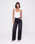 HIGH RISE WIDE LEG BLACK JEANS WITH WAIST TIE