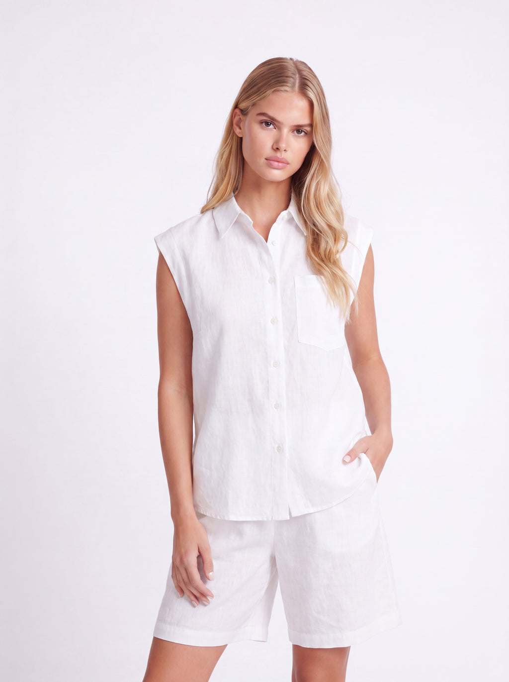 SLEEVELESS LINEN SHIRT