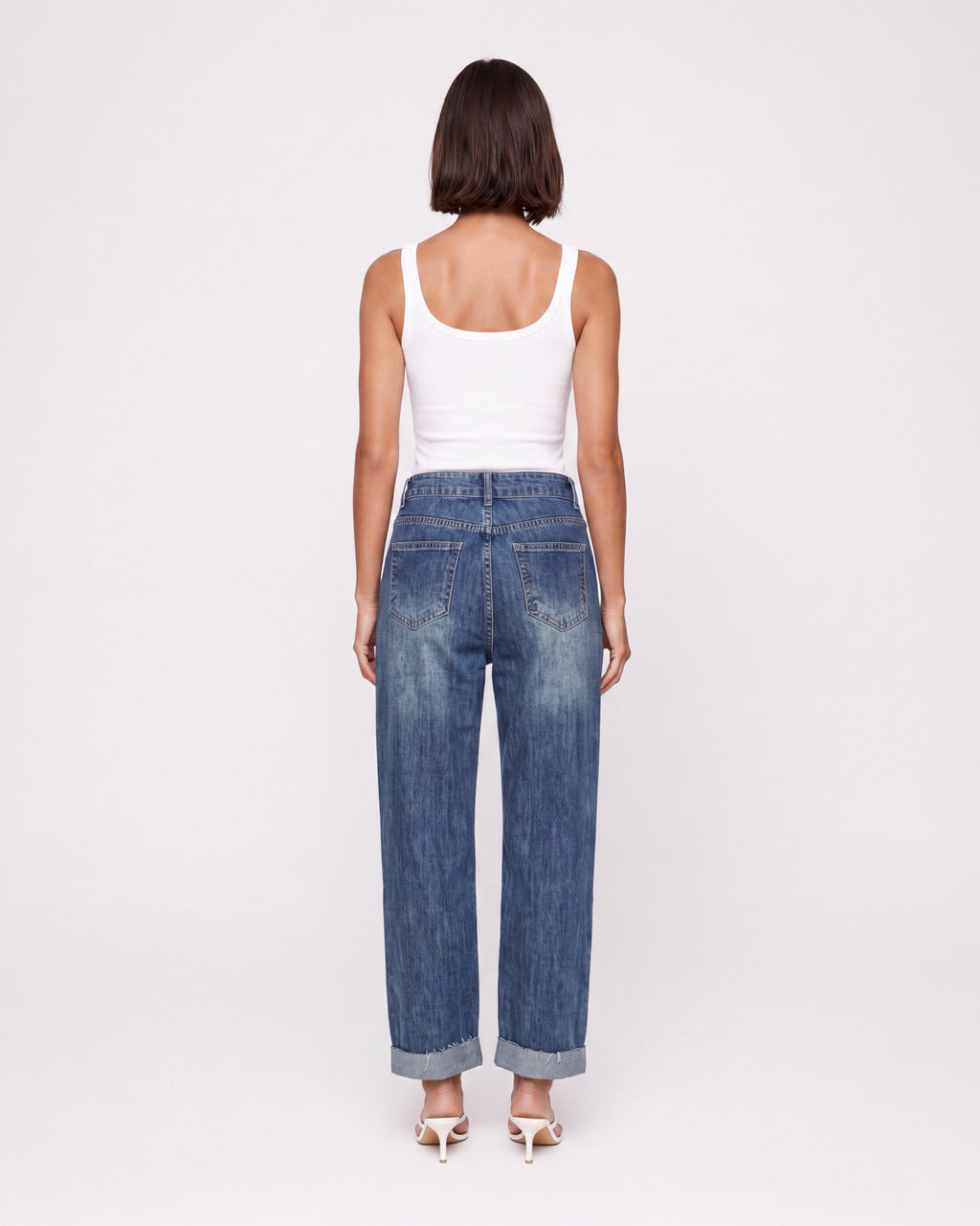 HIGH RISE TURN-UP STRAIGHT LEG JEANS