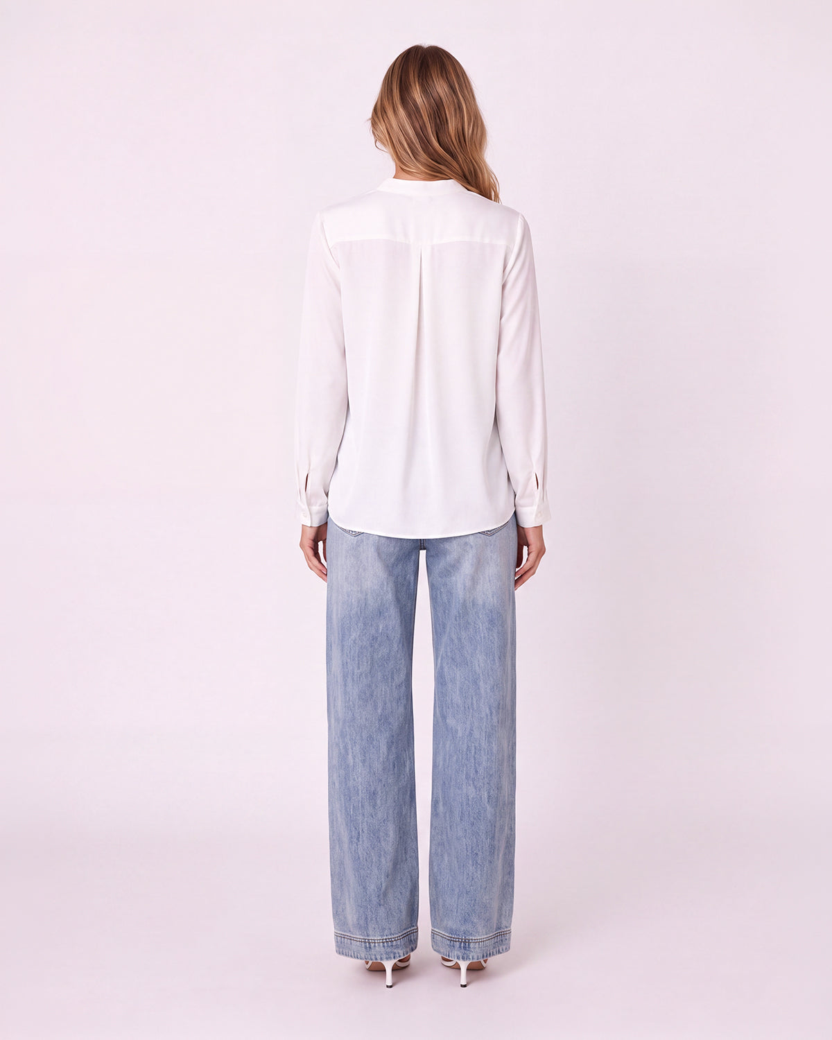 MANDARIN COLLAR BUTTON-FRONT BLOUSE