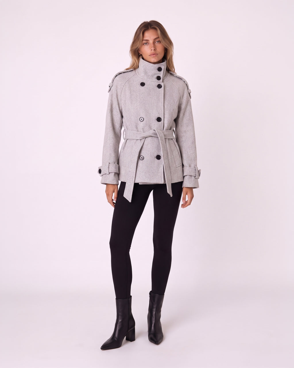 DOUBLE-BREASTED BELTED WOOL COAT