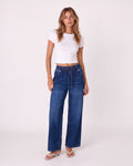 WASHED DENIM WIDE-LEG DRAWSTRING JEANS