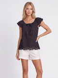 LACE TRIM RUFFLE BLOUSE