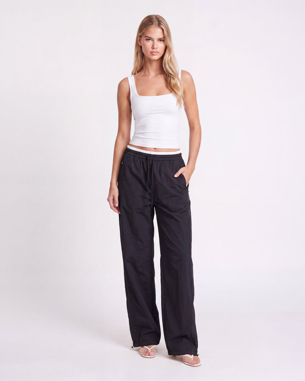 SNAP BUTTON WIDE LEG PANTS