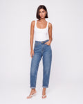 HIGH RISE TURN-UP TAPERED LEG JEANS