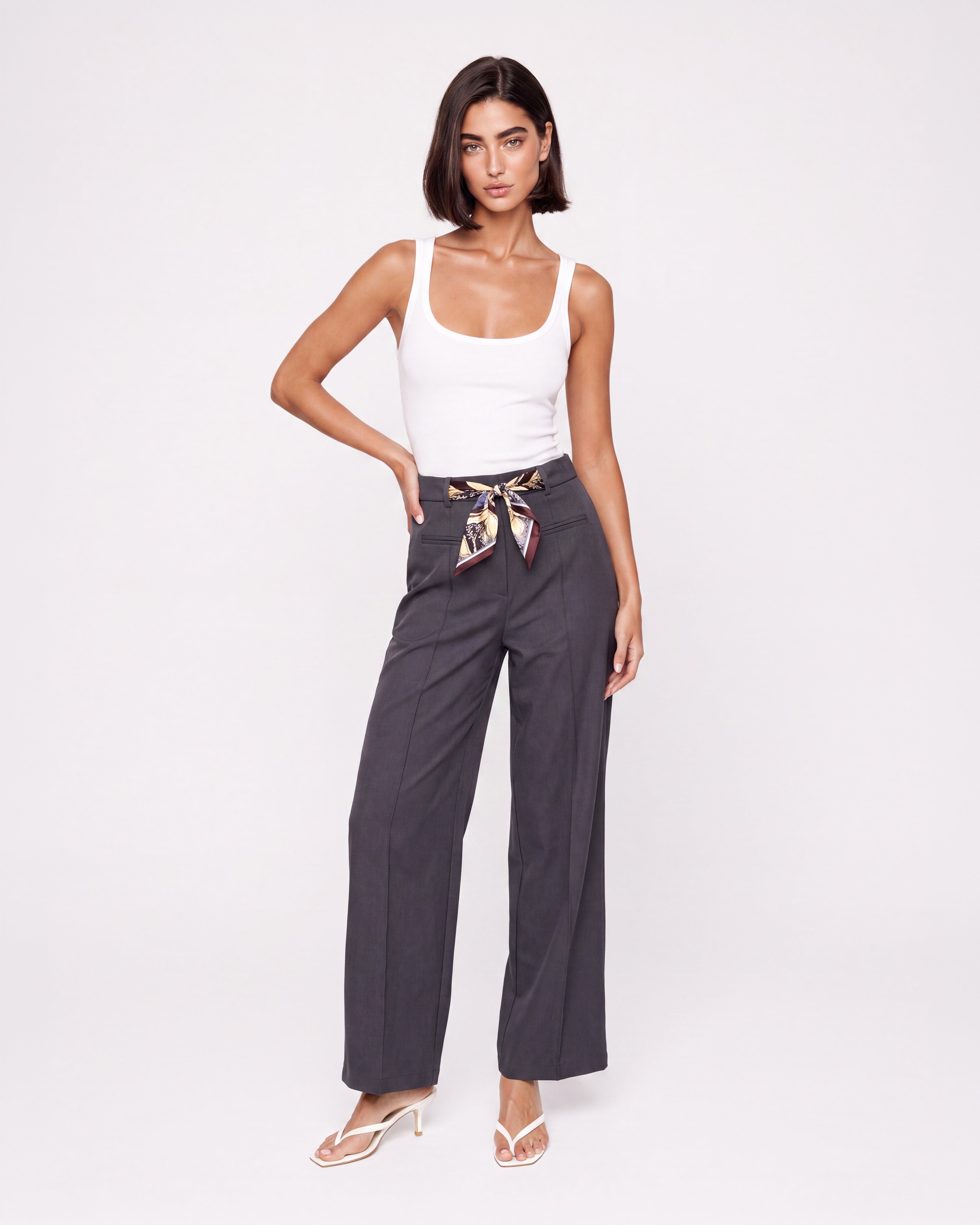STRAIGHT LEG PANTS WITH SCARF BELT