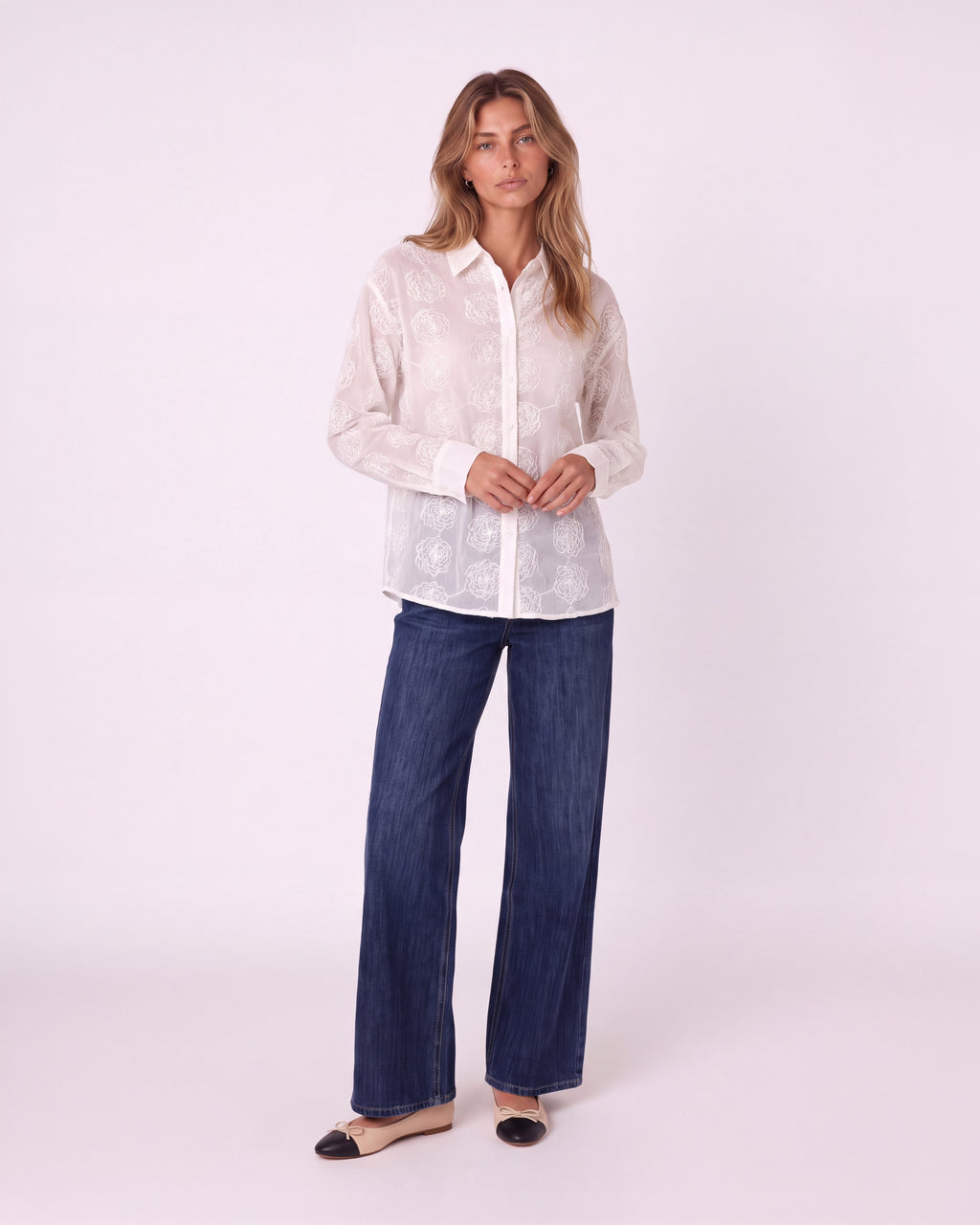 FLORAL EMBROIDERED SHEER BLOUSE