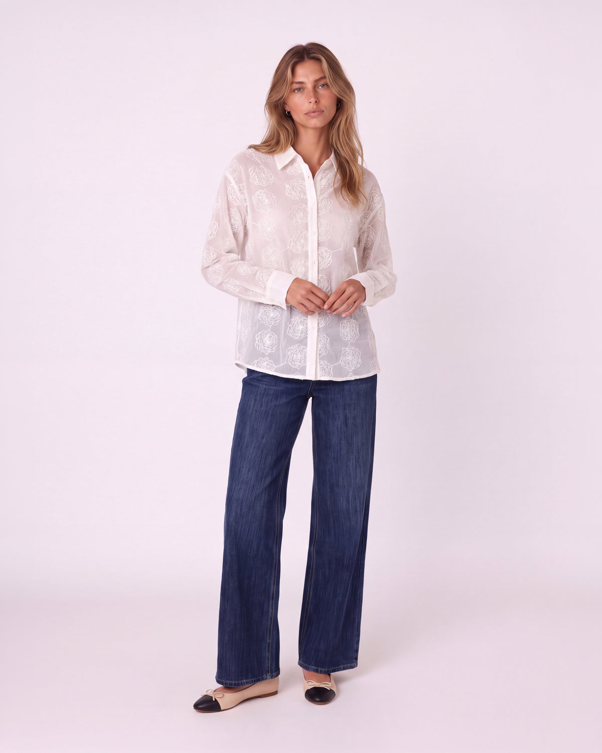 FLORAL EMBROIDERED SHEER BLOUSE