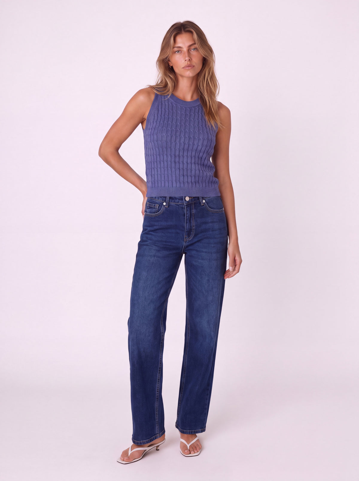 CABLE-KNIT HIGH-NECK TANK TOP