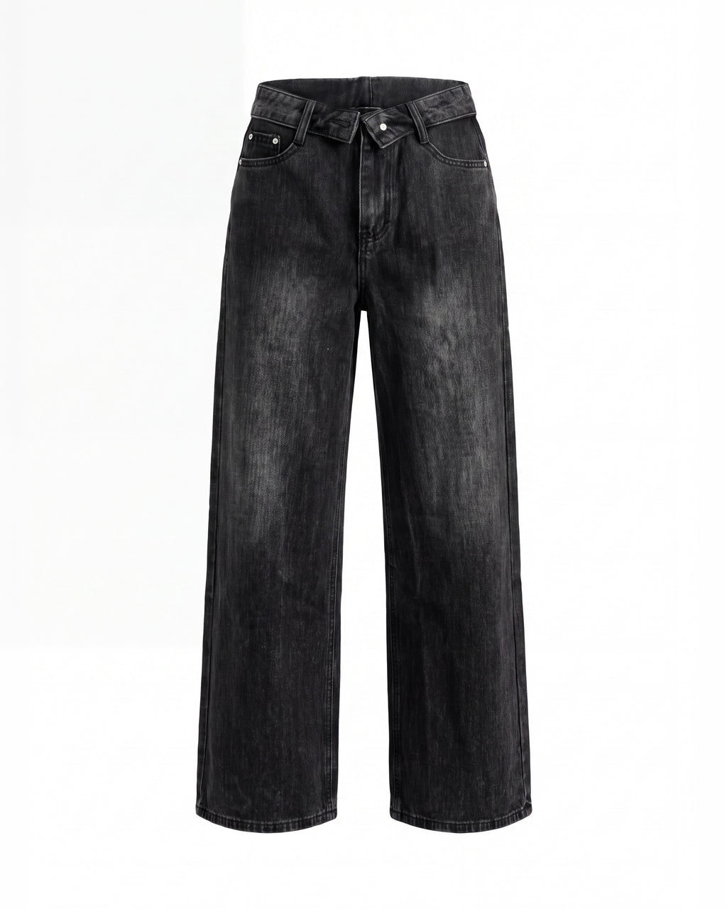 HIGH RISE WIDE LEG BLACK JEANS WITH WAIST TIE