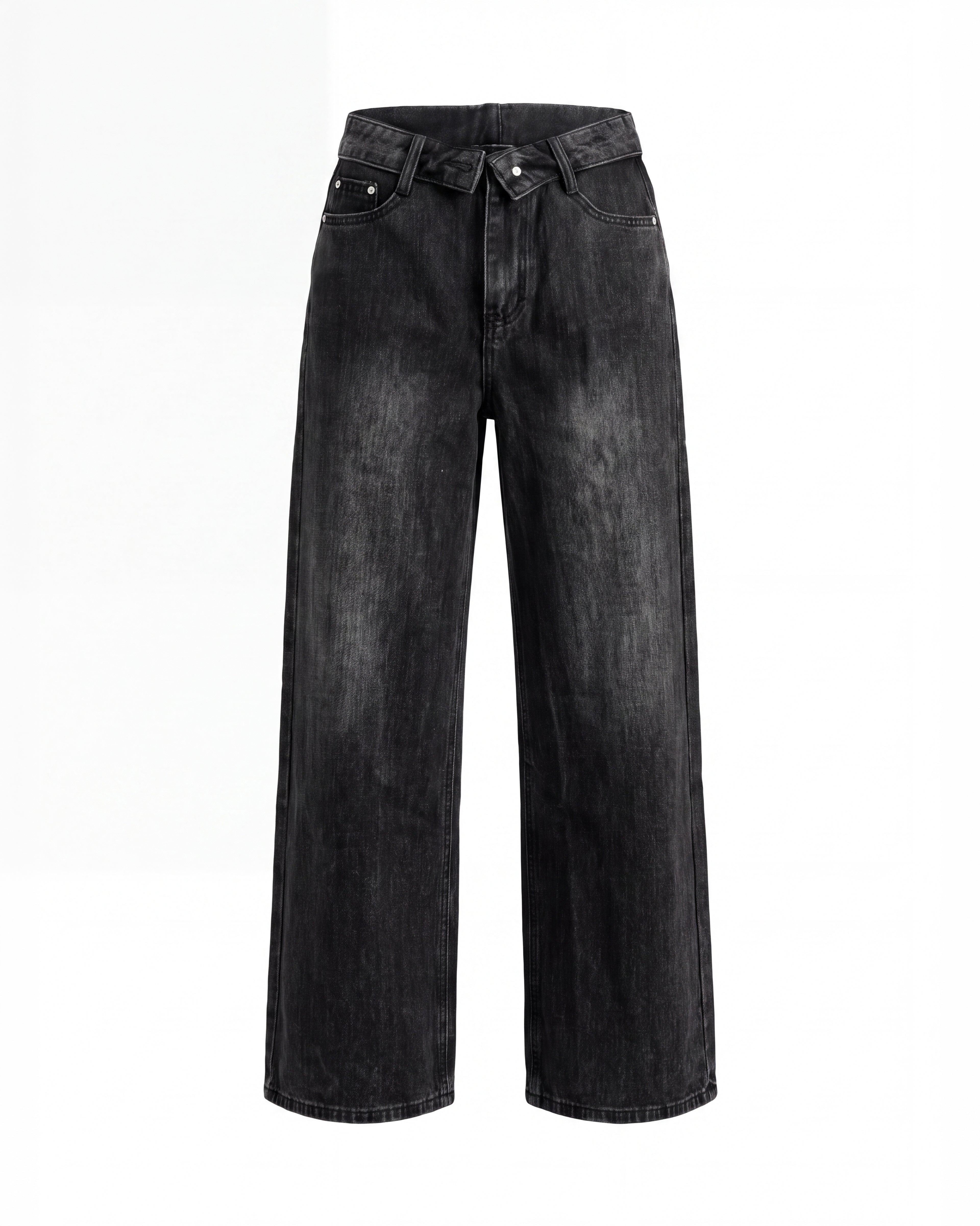 HIGH RISE WIDE LEG BLACK JEANS WITH WAIST TIE