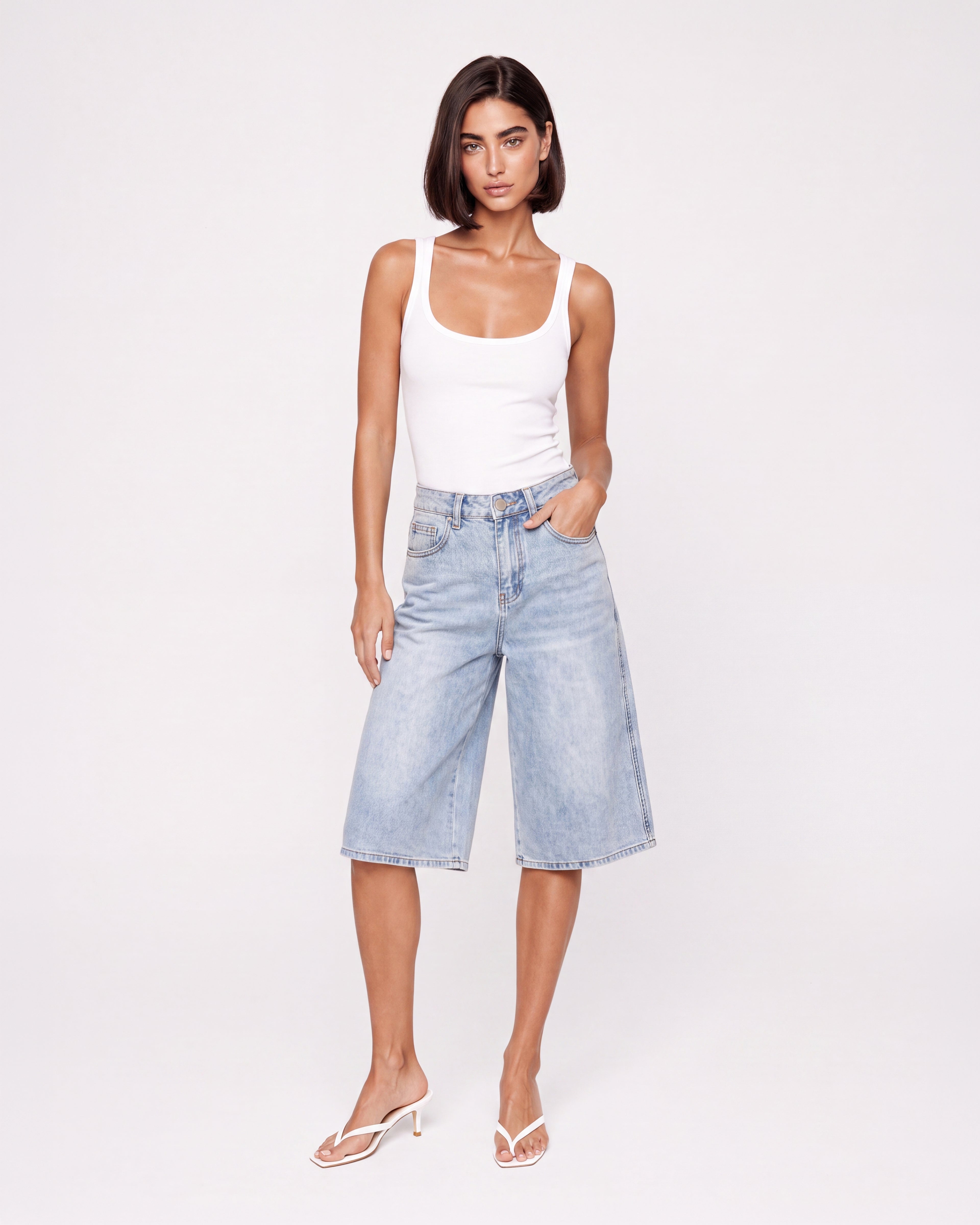 LIGHT DENIM CULOTTE PANTS