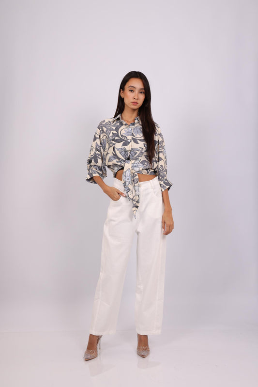 FLORAL PRINT TIE-FRONT SHIRT