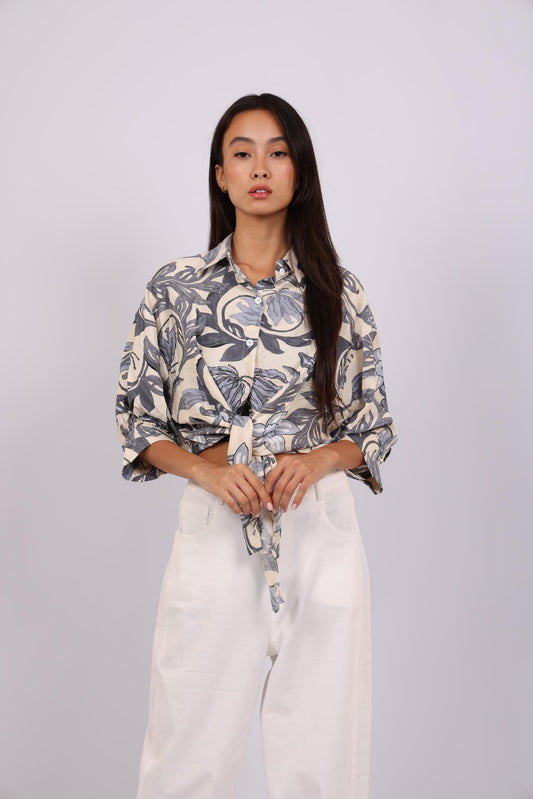 FLORAL PRINT TIE-FRONT SHIRT