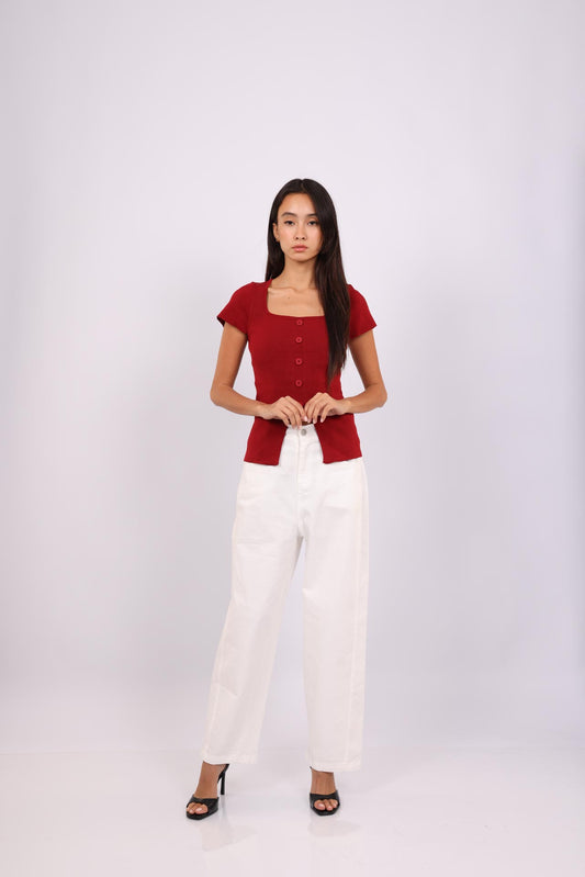 BUTTON-FRONT KNIT TOP