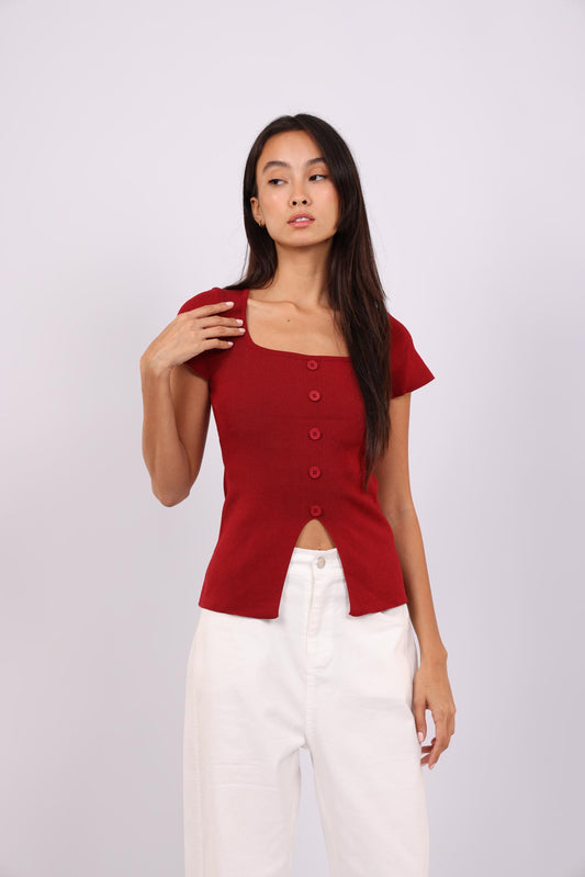 BUTTON-FRONT KNIT TOP