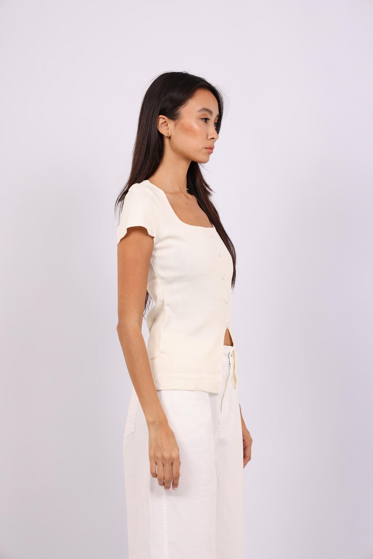 BUTTON-FRONT KNIT TOP