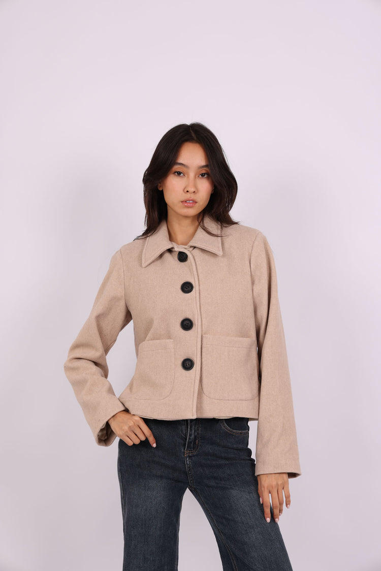 CROPPED WOOL BUTTON-UP JACKET