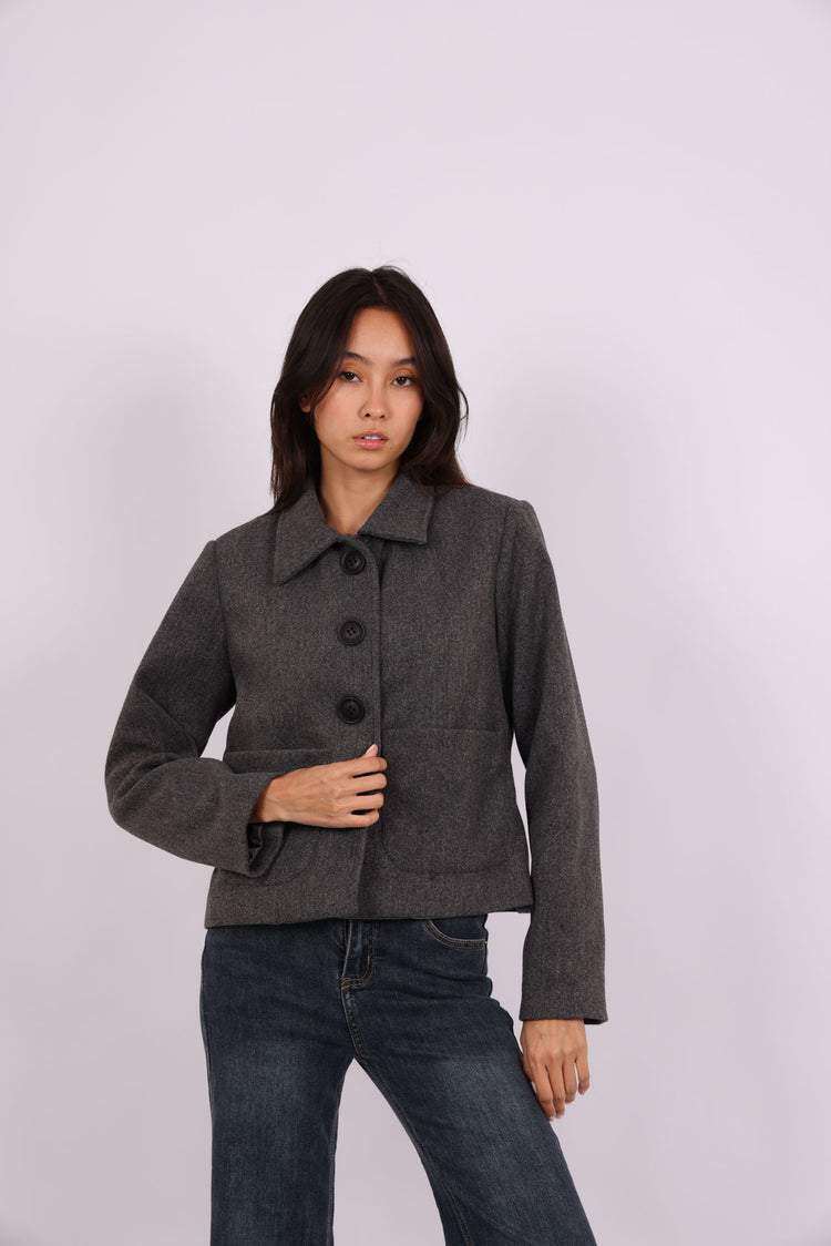 CROPPED WOOL BUTTON-UP JACKET