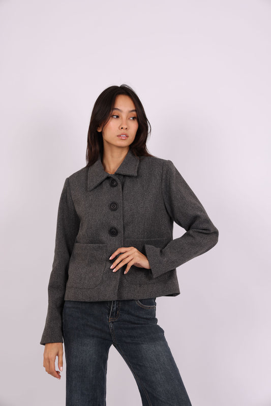 CROPPED WOOL BUTTON-UP JACKET