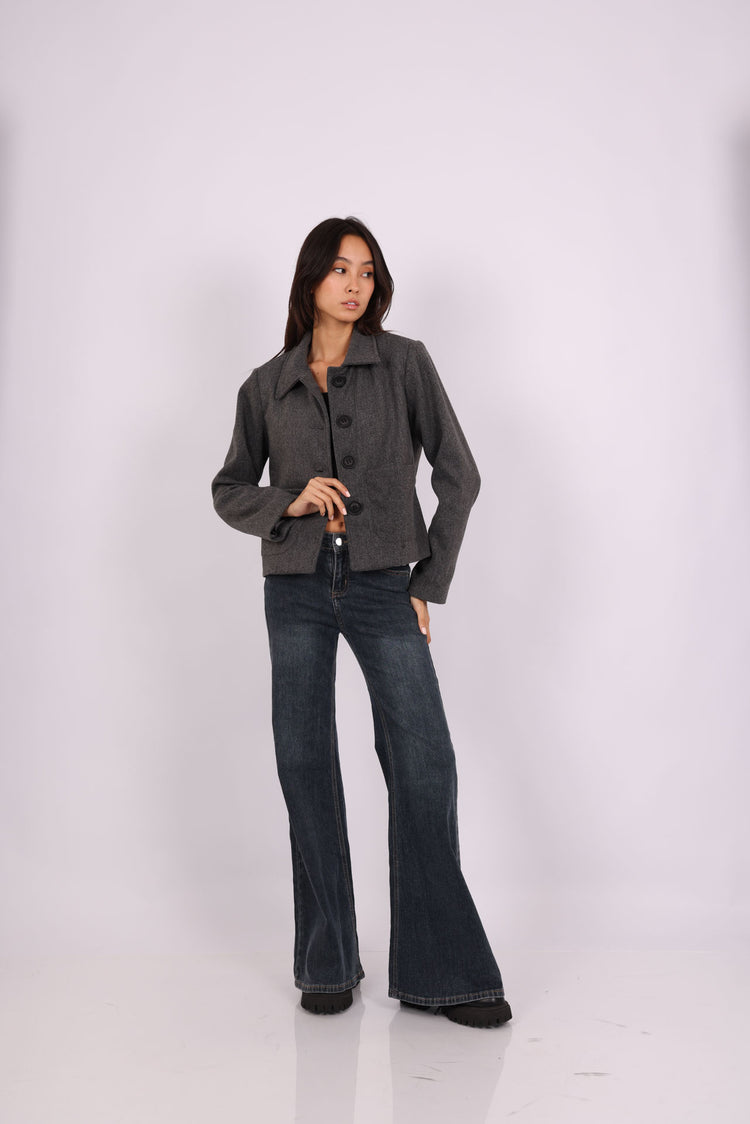 CROPPED WOOL BUTTON-UP JACKET